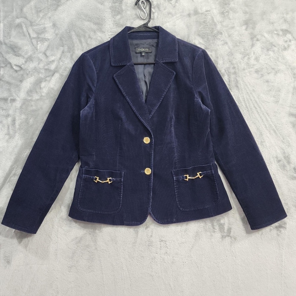 Talbots Navy Corduroy Blazer with Gold Accent Hardware Size 10